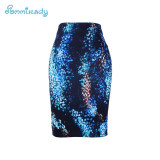 2017 new arrival Women pencil skirts blue flower print bodycon lady midi saia fashion faldas mujer girls bodycon bottoms