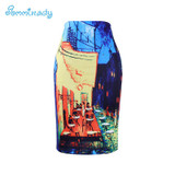 2017 new arrival Women pencil skirts blue flower print bodycon lady midi saia fashion faldas mujer girls bodycon bottoms