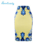 2017 new arrival Women pencil skirts blue flower print bodycon lady midi saia fashion faldas mujer girls bodycon bottoms