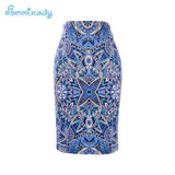2017 new arrival Women pencil skirts blue flower print bodycon lady midi saia fashion faldas mujer girls bodycon bottoms