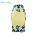 2017 new arrival Women pencil skirts blue flower print bodycon lady midi saia fashion faldas mujer girls bodycon bottoms