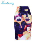 2017 new arrival Women pencil skirts blue flower print bodycon lady midi saia fashion faldas mujer girls bodycon bottoms