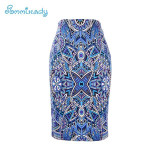 2017 new arrival Women pencil skirts blue flower print bodycon lady midi saia fashion faldas mujer girls bodycon bottoms
