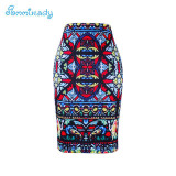 2017 new arrival Women pencil skirts blue flower print bodycon lady midi saia fashion faldas mujer girls bodycon bottoms