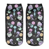 2017 New arrival Women Low Cut Ankle Socks Funny Aliens 3D Printing Sock Cotton Hosiery Printed Sock