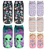 2017 New arrival Women Low Cut Ankle Socks Funny Aliens 3D Printing Sock Cotton Hosiery Printed Sock