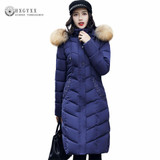 2017 new arrival winter long jacket women solid color slim wadded coat female large fur collar thick warm quality parka ok448