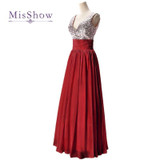 MisShow Cheap V Neck Silver Sequin Burgundy Bridesmaid Dresses Under $50 For Wedding Party Gowns 5 Colors Long Prom Dresses
