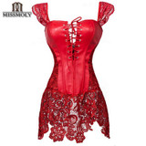 Miss Moly Womens Sexy Stempunk Corset Dress Brocade Lace up Lacework Gothic Waist Cincher Corsets Waist Trainer Corselet