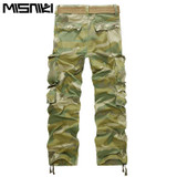 MISNIKI Hot Fashion Camouflage Men Casual Pants Cotton Multi-Pocket Cargo Men Trousers(free belt)