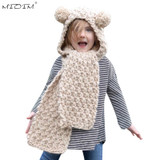 MIOIM New 2017 Winter Warm Hat Scarf Baby Double Pompom Balls Ear Hat Baby Girls Boys Thick Knitted Beanies Scarves Sets Kids 3