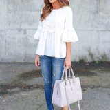MIOIM 2017 New Blouses Women Shirts White Summer Flare Sleeve Blusas Female Loose Casual Fashion Blouse Tops Sleeve Blusa Femme