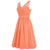 Mint Green Wedding Party Dress 2017 Ruffles Padded Knee Length Lace Party Gowns Chiffon Short Coral Purple Bridesmaid Dress