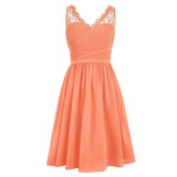 Mint Green Wedding Party Dress 2017 Ruffles Padded Knee Length Lace Party Gowns Chiffon Short Coral Purple Bridesmaid Dress