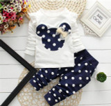 Minnie Mickey Printed Clothing Girl Baby Sets Long Sleeve Cotton Toddler Baby Girl Clothes T-Shirt+Pant 2 PCS Sets