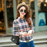 2017 New Women loose blouses thick warm cotton long-sleeved blouse 100%cotton flannel plaid shirt Women Tops plus size 21 colors