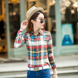 2017 New Women loose blouses thick warm cotton long-sleeved blouse 100%cotton flannel plaid shirt Women Tops plus size 21 colors