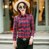 2017 New Women loose blouses thick warm cotton long-sleeved blouse 100%cotton flannel plaid shirt Women Tops plus size 21 colors