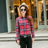 2017 New Women loose blouses thick warm cotton long-sleeved blouse 100%cotton flannel plaid shirt Women Tops plus size 21 colors