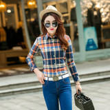 2017 New Women loose blouses thick warm cotton long-sleeved blouse 100%cotton flannel plaid shirt Women Tops plus size 21 colors