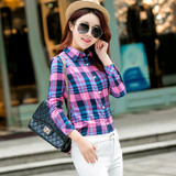 2017 New Women loose blouses thick warm cotton long-sleeved blouse 100%cotton flannel plaid shirt Women Tops plus size 21 colors