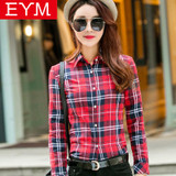 2017 New Women loose blouses thick warm cotton long-sleeved blouse 100%cotton flannel plaid shirt Women Tops plus size 21 colors