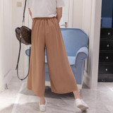 2017 New Women Ladies Vintage Loose Elastic Waist Long Trousers Chiffon Pleated Casual Palazzo Pants Wide Leg Pants pantalones