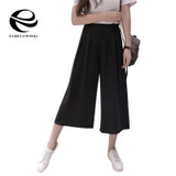 2017 New Women Ladies Vintage Loose Elastic Waist Long Trousers Chiffon Pleated Casual Palazzo Pants Wide Leg Pants pantalones