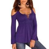 2017 New Women Lace Blouse Bottoming Tops Sexy Lace Up Off Shoulder Long Sleeve Oversized Shirts Blusas Ladies Blouses LX041