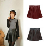 2017 New Women Ladies Faux Leather High Waist Skater Flared Pleated Short Mini Skirt LE2