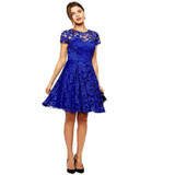 2017 New Women Floral Lace Dresses Short Sleeve Party Casual Color Blue Red Black Mini Dress Vestidos