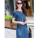 2017 New Women Fashion Summer Dress Plus size Casual Mini Denim Dresses Jeans Dresses Loose Short Sleeve Cotton Q25