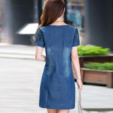 2017 New Women Fashion Summer Dress Plus size Casual Mini Denim Dresses Jeans Dresses Loose Short Sleeve Cotton Q25