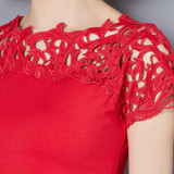 2017 New Women Cotton Lace Patchwork Blouse Shirt Short Sleeve Shirt Elegant Ladies Tops Plus Size Womens Clothing 811 30