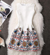 2017 New Women Casual Summer Autumn Dresses Vintage Printing Floral A Line High Waist Sleeveless Fashion Slim Vest Dress
