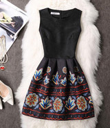 2017 New Women Casual Summer Autumn Dresses Vintage Printing Floral A Line High Waist Sleeveless Fashion Slim Vest Dress