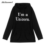 2017 new unicorn hoodie women sweatshirts autumn winter I'm print animal red white tracksuit pullover feminina moletom unicornio