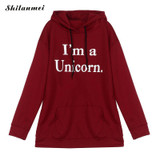 2017 new unicorn hoodie women sweatshirts autumn winter I'm print animal red white tracksuit pullover feminina moletom unicornio