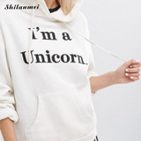 2017 new unicorn hoodie women sweatshirts autumn winter I'm print animal red white tracksuit pullover feminina moletom unicornio