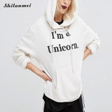 2017 new unicorn hoodie women sweatshirts autumn winter I'm print animal red white tracksuit pullover feminina moletom unicornio