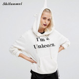 2017 new unicorn hoodie women sweatshirts autumn winter I'm print animal red white tracksuit pullover feminina moletom unicornio