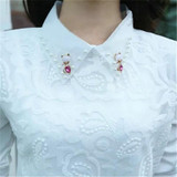 2017 New Turn Down Collar Long Sleeve Blouses Shirts Plus Size Lace Women Blouse Women Clothing Blusas Femininas XY253