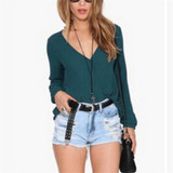 2017 New Summer Womens Tops And Blouses Deep V-Neck Women Blouses Chiffon Shirts Long Sleeve Tops Black White Red Chiffon Shirt