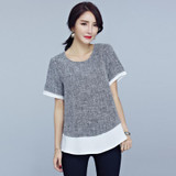 2017 New Summer Women Kimono Casual Blouses O-neck Short Sleeve Shirts Fake Two Pieces Vintage Tops Plus Size 5XL Blusas Blouse