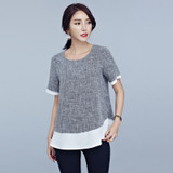 2017 New Summer Women Kimono Casual Blouses O-neck Short Sleeve Shirts Fake Two Pieces Vintage Tops Plus Size 5XL Blusas Blouse