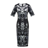 2017 New Summer Women Dresses Elegant Slim Dress Package Hip Pencil Vestidos Floral Printed midi Dress Sexy Bodycon Robe DR2159