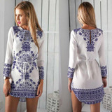 2017 New Summer Women Dress Plus Size Long Sleeve Print Tunic Ladies Casual Dresses White O-neck Vintage Dress Female Vestidos