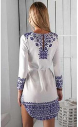 2017 New Summer Women Dress Plus Size Long Sleeve Print Tunic Ladies Casual Dresses White O-neck Vintage Dress Female Vestidos