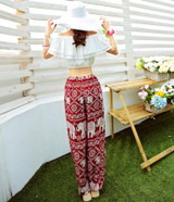 2017 New Summer Women Bohemian Print Loose Wide Leg Long Pants Female Cozy Elastic Waist Casual Boho Pants Trousers 7188