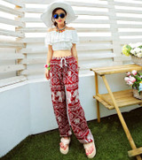 2017 New Summer Women Bohemian Print Loose Wide Leg Long Pants Female Cozy Elastic Waist Casual Boho Pants Trousers 7188